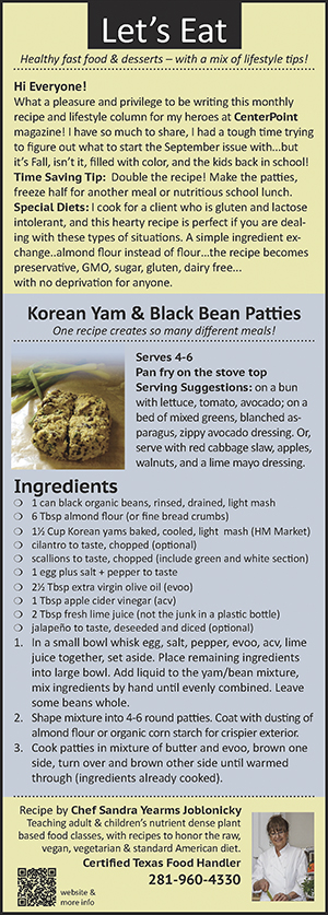 Korean Yam & Black Bean Paites, Centerpoint September 2015 Recipe Column